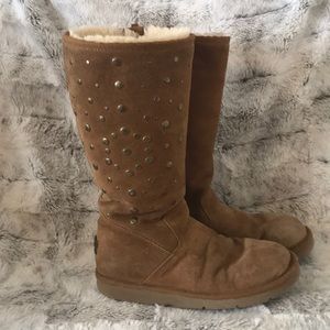 Ugg Tan Rockstar Leather and Sheepskin Boots - 7